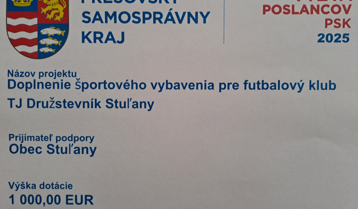Fotka - PSK 2025 - Doplnenie športového vybavenia pre futbalový klub TJ Družstevník Stuľany