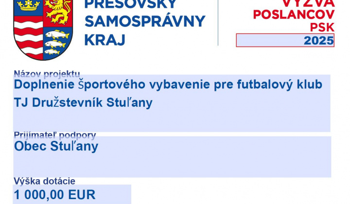 Fotka - PSK 2025 - Doplnenie športového vybavenia pre futbalový klub TJ Družstevník Stuľany