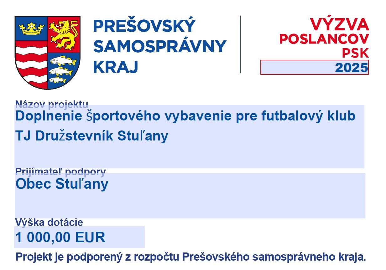 Fotka - PSK 2025 - Doplnenie športového vybavenia pre futbalový klub TJ Družstevník Stuľany